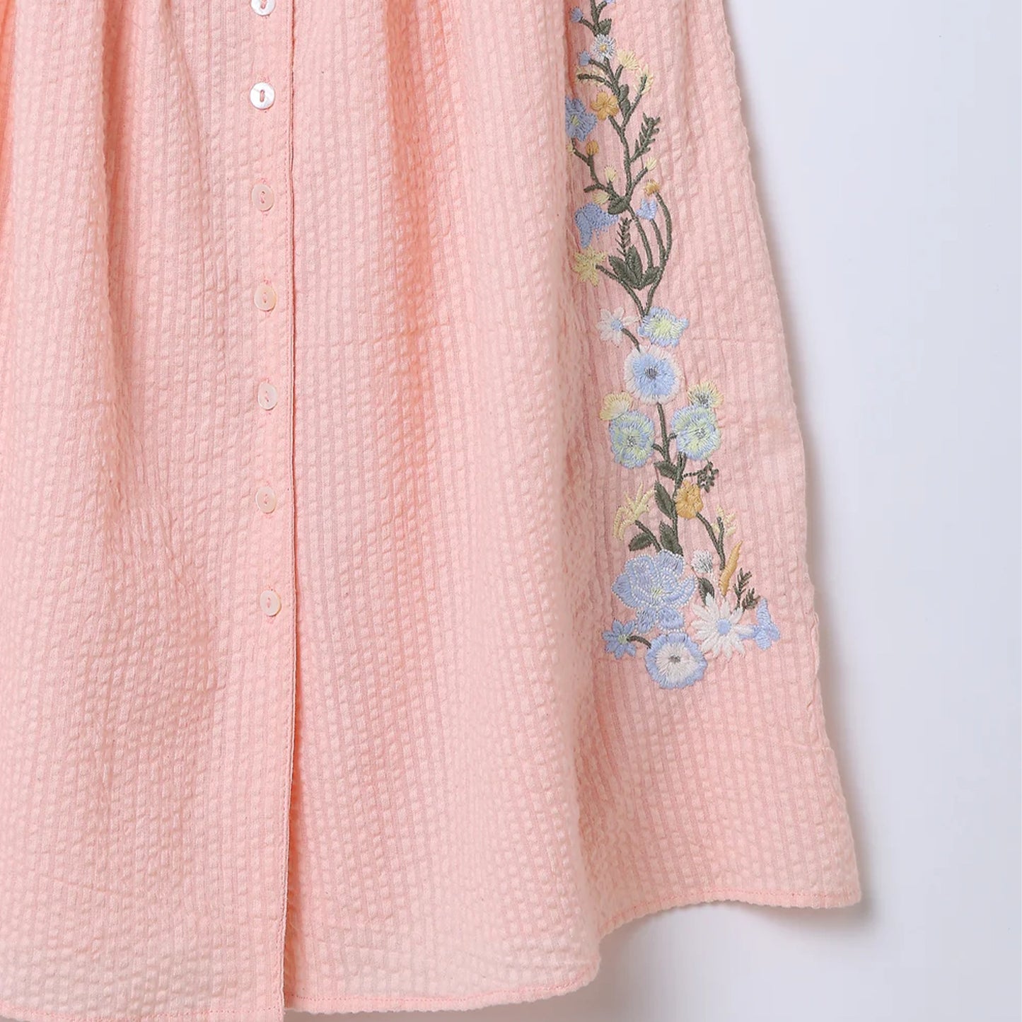 Girls Blush Floral Embroidered Cotton Seersucker Dress – Lana | ERDE India