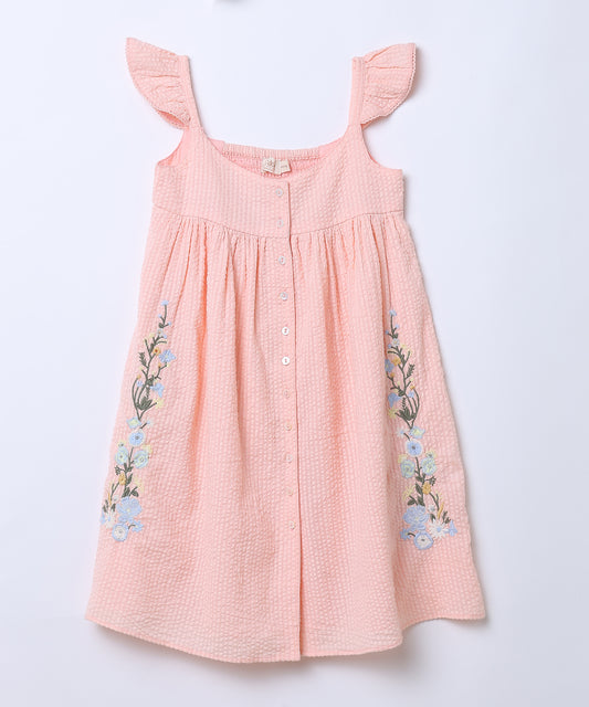 Lana Dress — Blush Floral Embroidered Cotton Dress