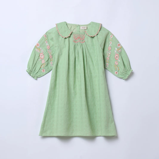 Andrea Dress - Handcrafted smocked dress with embroidery on sleeves
