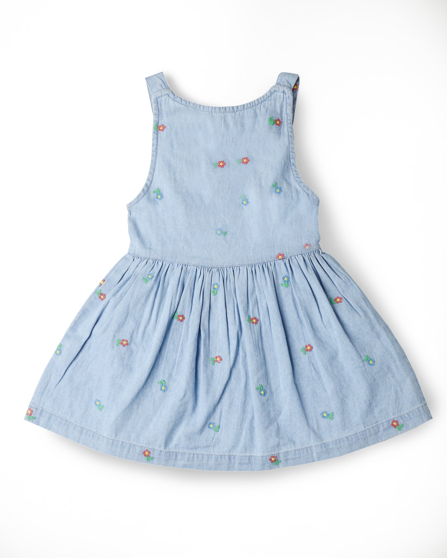🌼 Juliet – Classic Light Blue Floral Embroidered Denim Pinafore Dress
