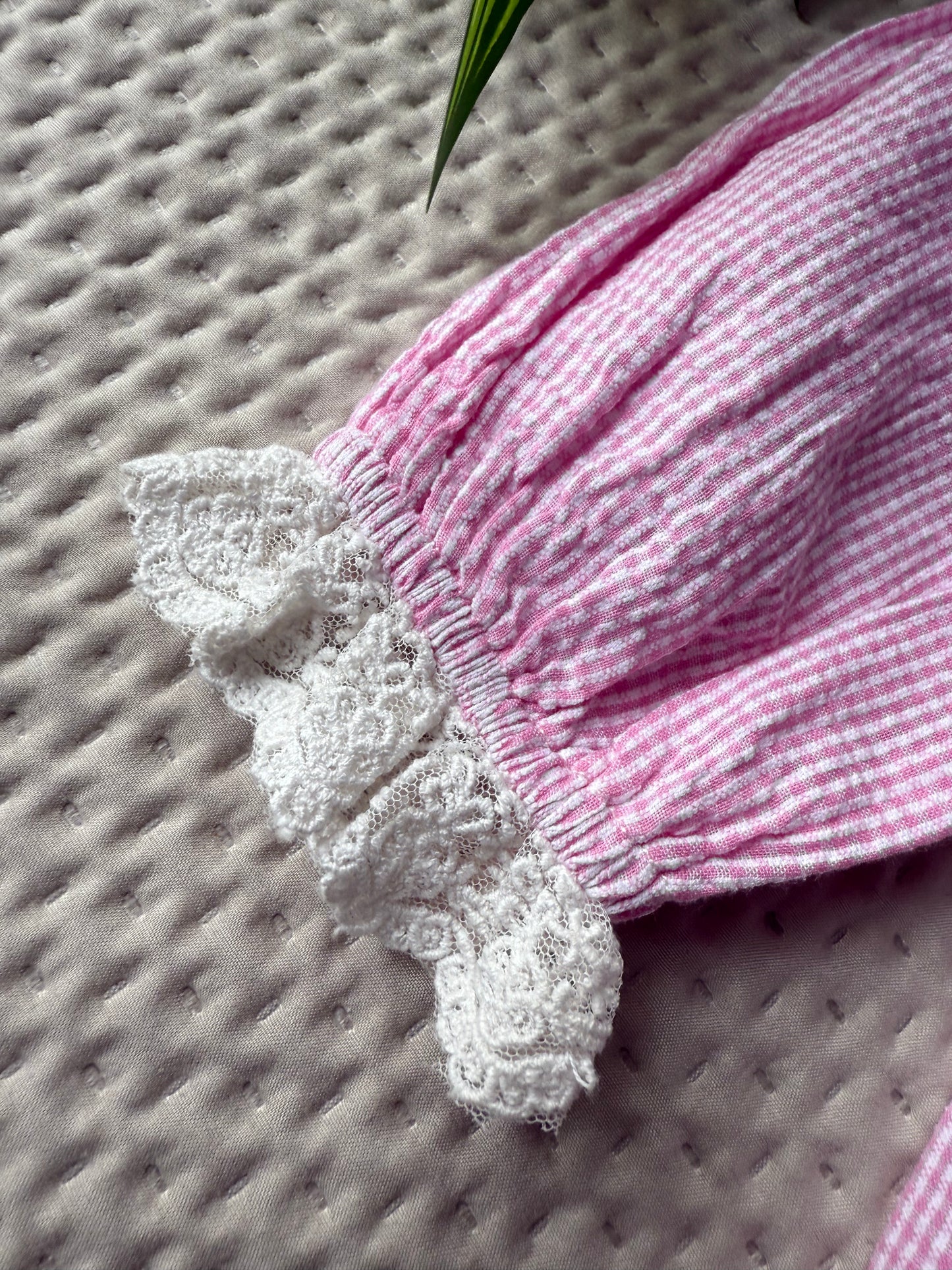 💗 Lana Blouse – Pink Gingham with Handmade Embellished collar