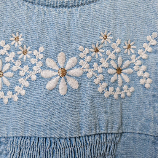 🌿 Lucy Dress – Light Blue Denim  with Whisper Embroidery & a chic backline