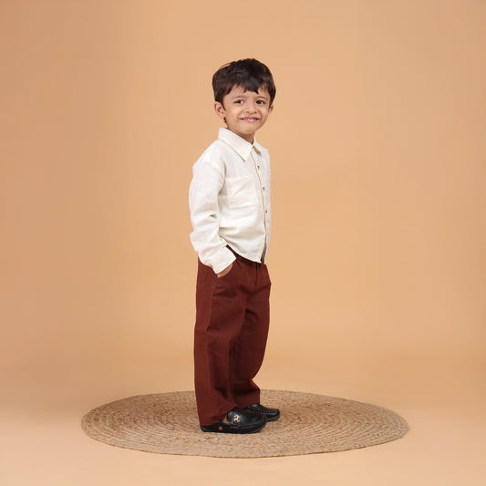 Boys ivory cotton jacquard festive shirt – Greek by Erde, ages 2–6