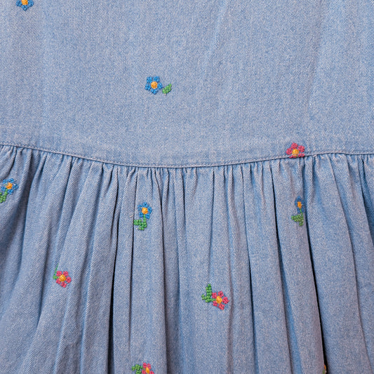 🌼 Juliet  – Classic Light Blue Floral Embroidered Denim Pinafore Dress