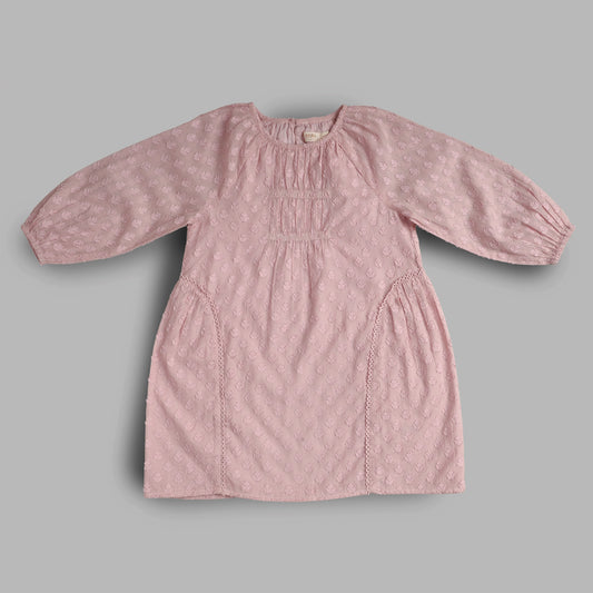 Paloma Dress – Lace-Inserted Barbie Pink in Cotton Jacquard