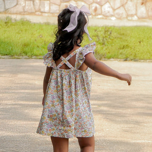 🌸 Sophie Dress – In Floral Blooming Print with decorative piccoting edge