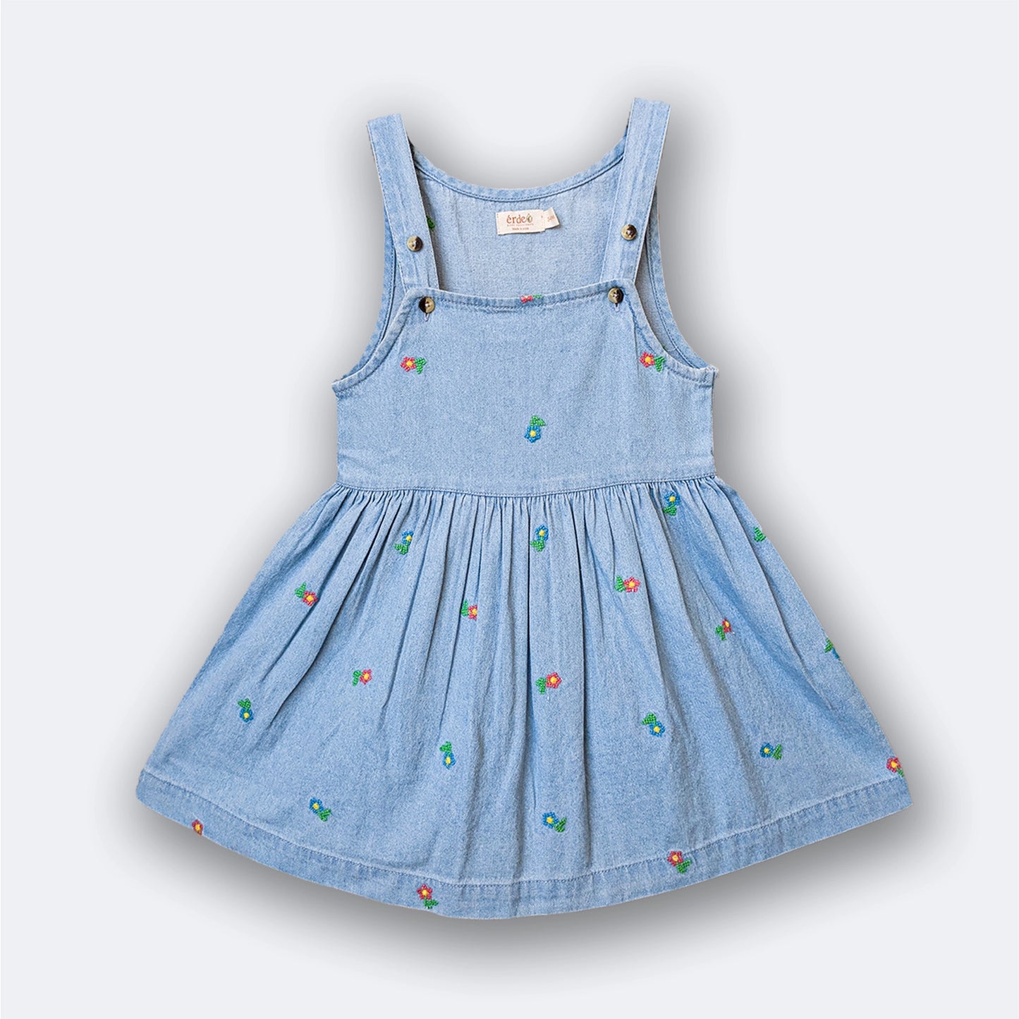 Girls Floral Embroidered Denim Pinafore Dress – Juliet | ERDE India