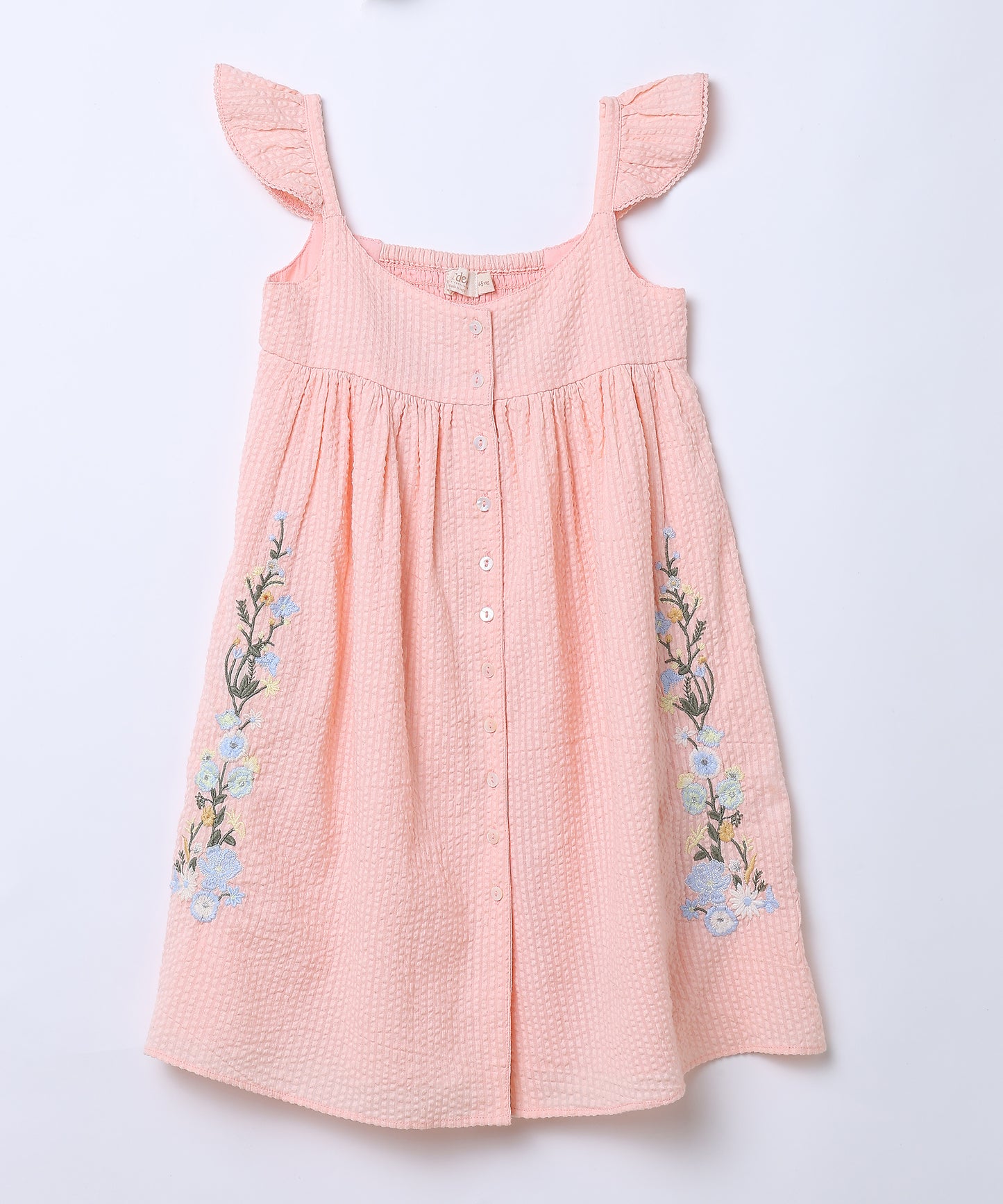 Girls Blush Floral Embroidered Cotton Seersucker Dress – Lana | Erde