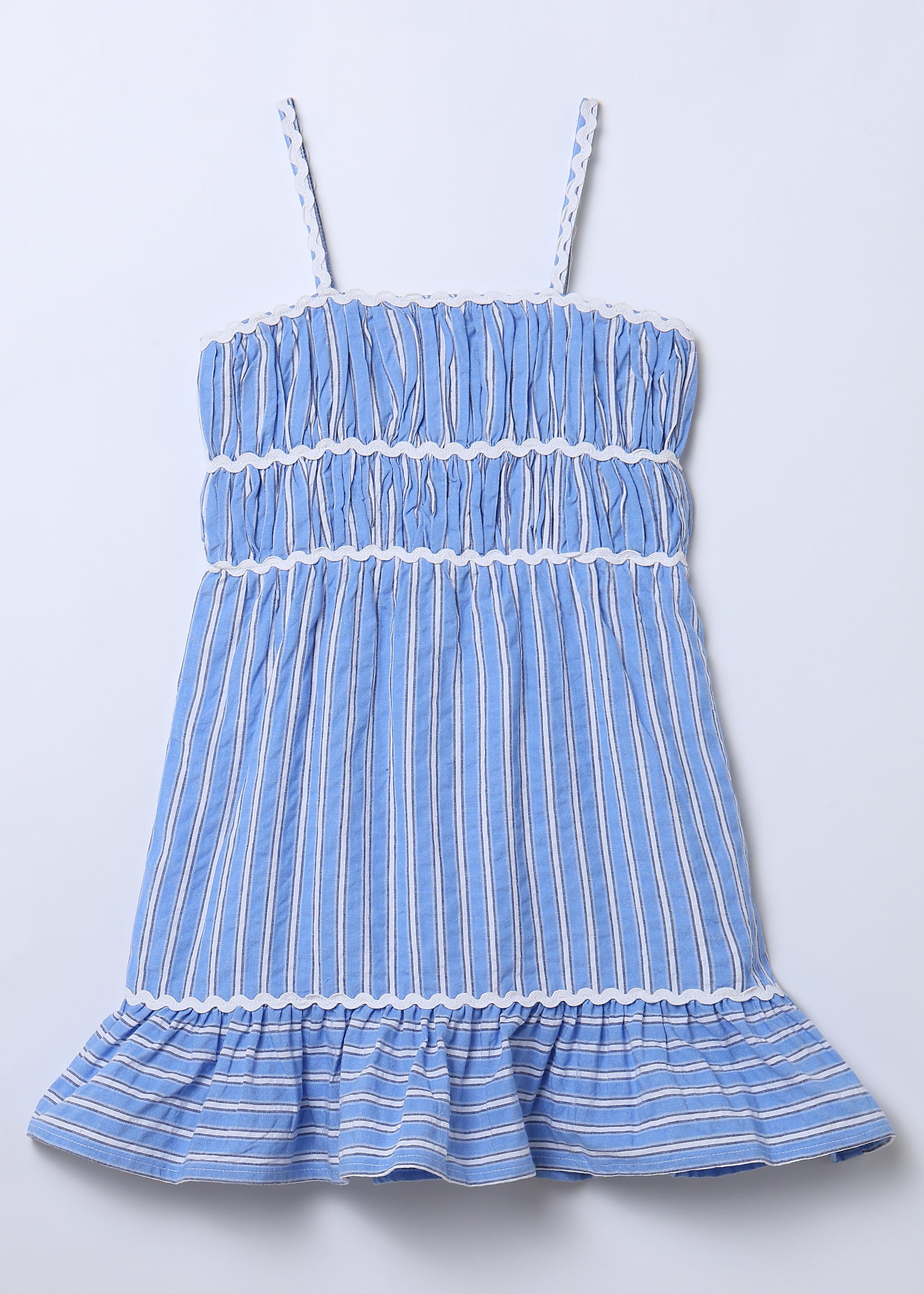 Jollie Blue Striped Smocked Cotton Dress Erde Jollie Blue Striped Smocked Cotton Dress Erde