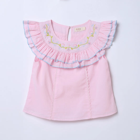 Evee Embroidered Ruffle Cotton Top