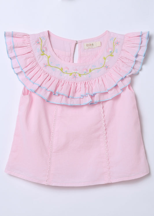Evee Embroidered Ruffle Cotton Top