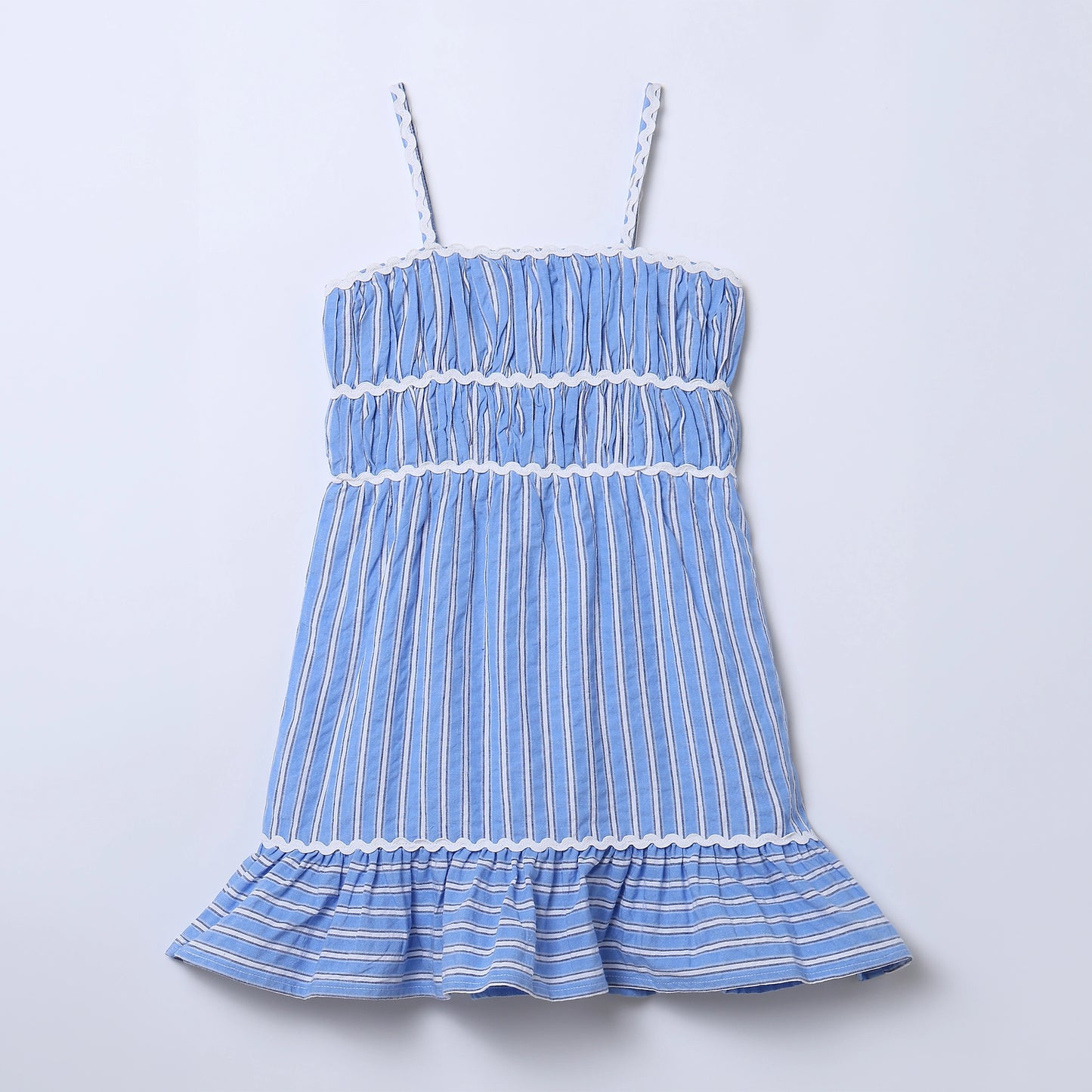 Girls Blue Striped Smocked Cotton Seersucker Dress – Jollie | Erde