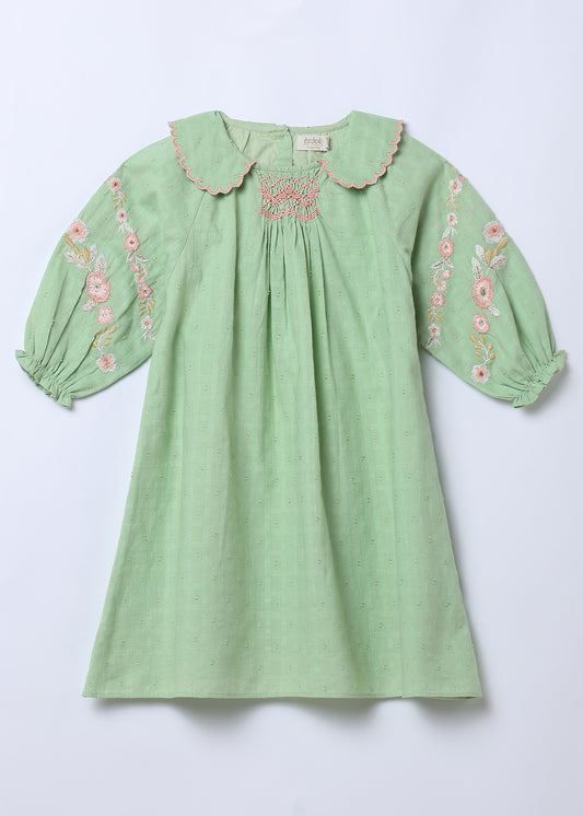 Andrea Dress - Handcrafted smocked dress with embroidery on sleeves