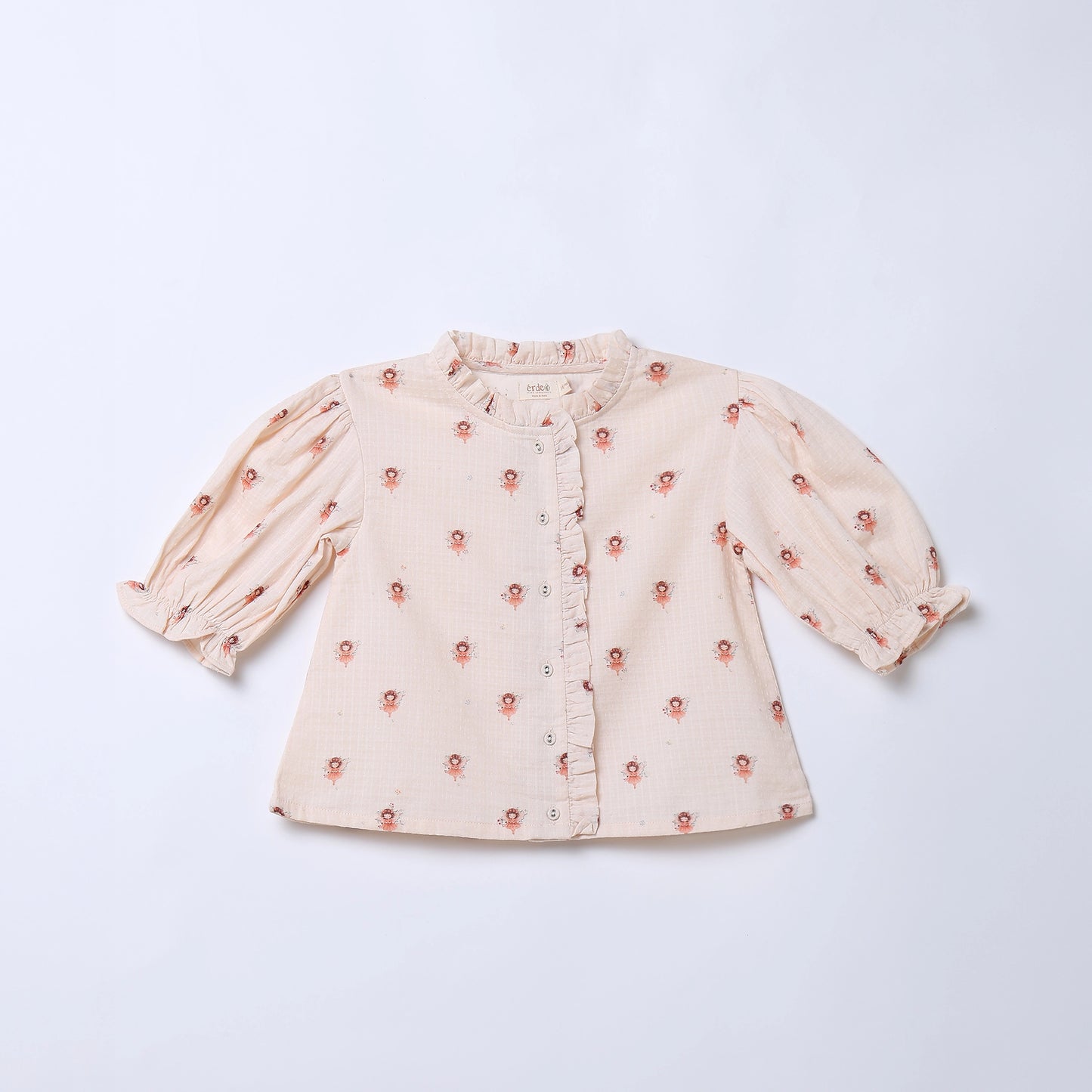 Girls Fairy Print Cotton Dobby Blouse with Puff Sleeves | Erde India