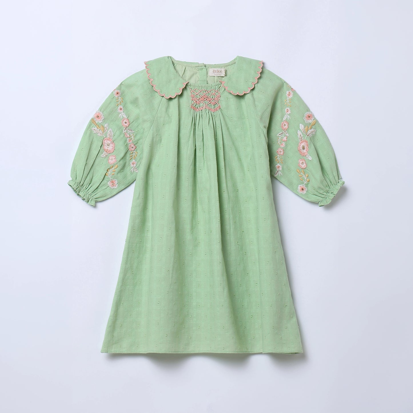 Andrea Dress - Handcrafted smocked dress with embroidery on sleeves