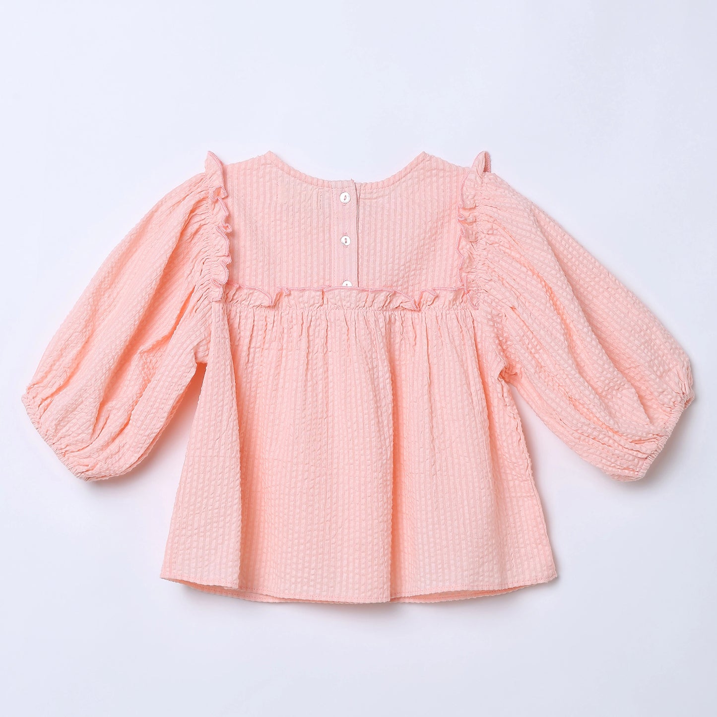 Girls Cotton Seersucker Pintuck Blouse with Ruffle Yoke – Laila | Erde
