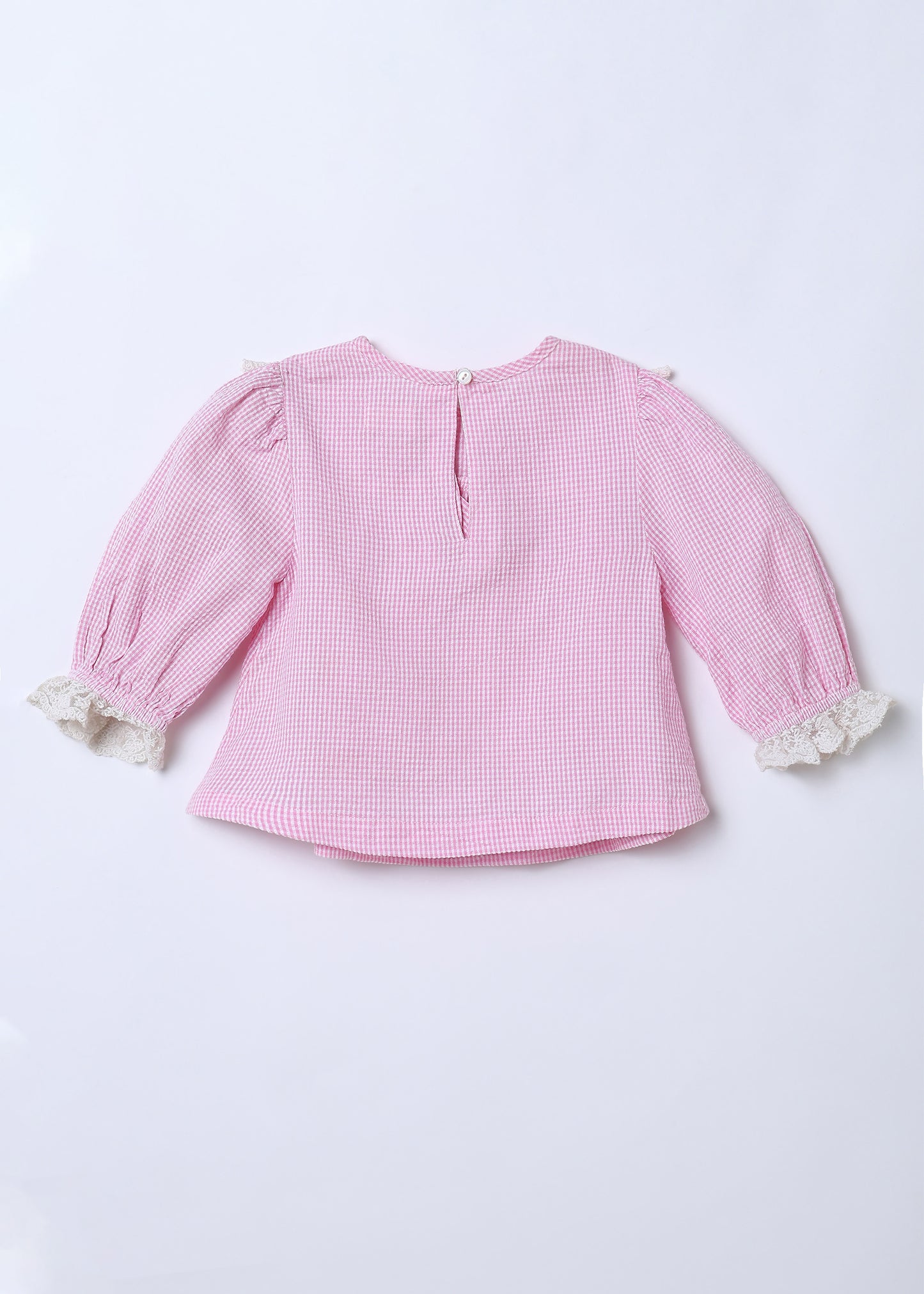 💗 Lana Blouse – Pink Gingham with Handmade Embellished collar