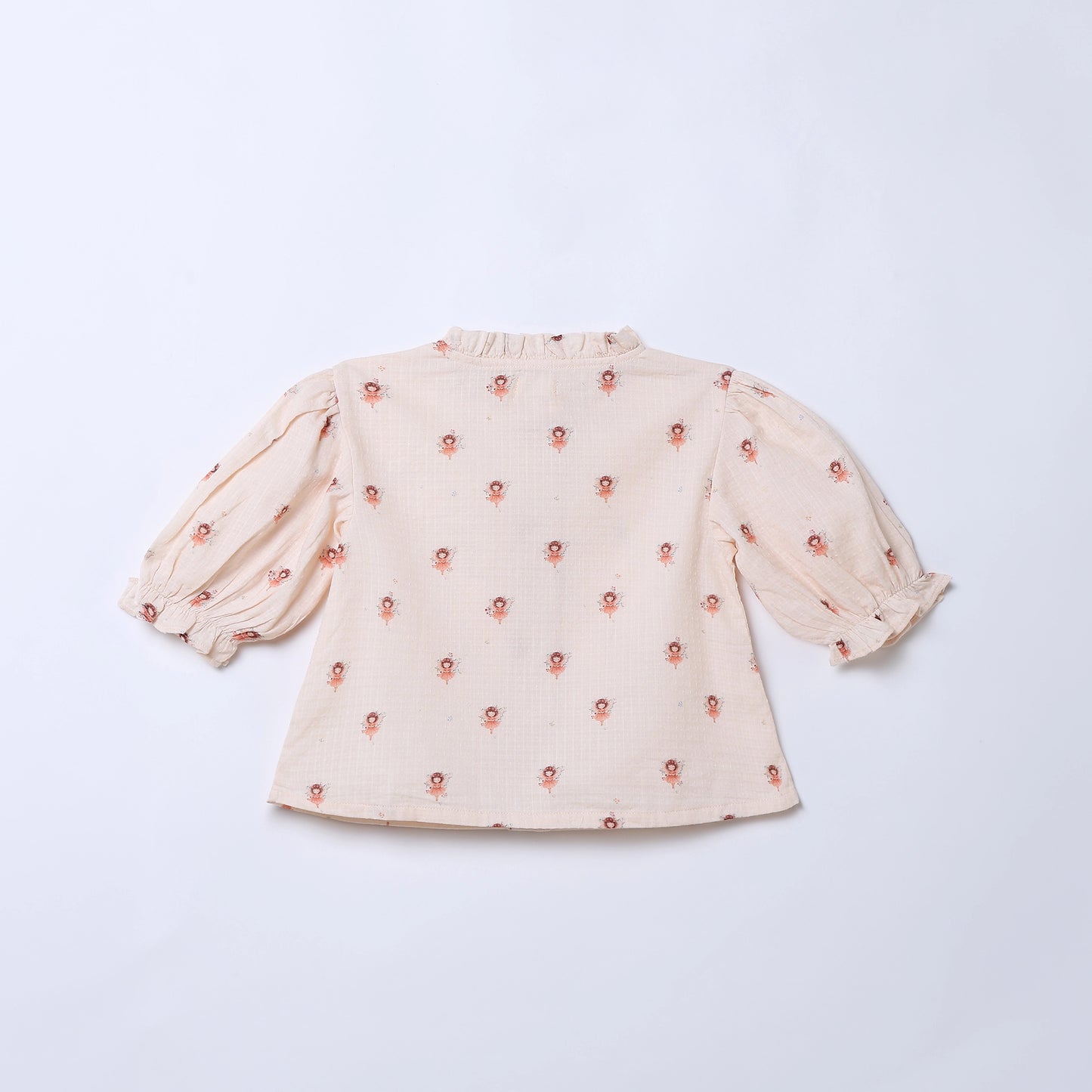 Girls Fairy Print Cotton Dobby Blouse with Puff Sleeves | Erde India