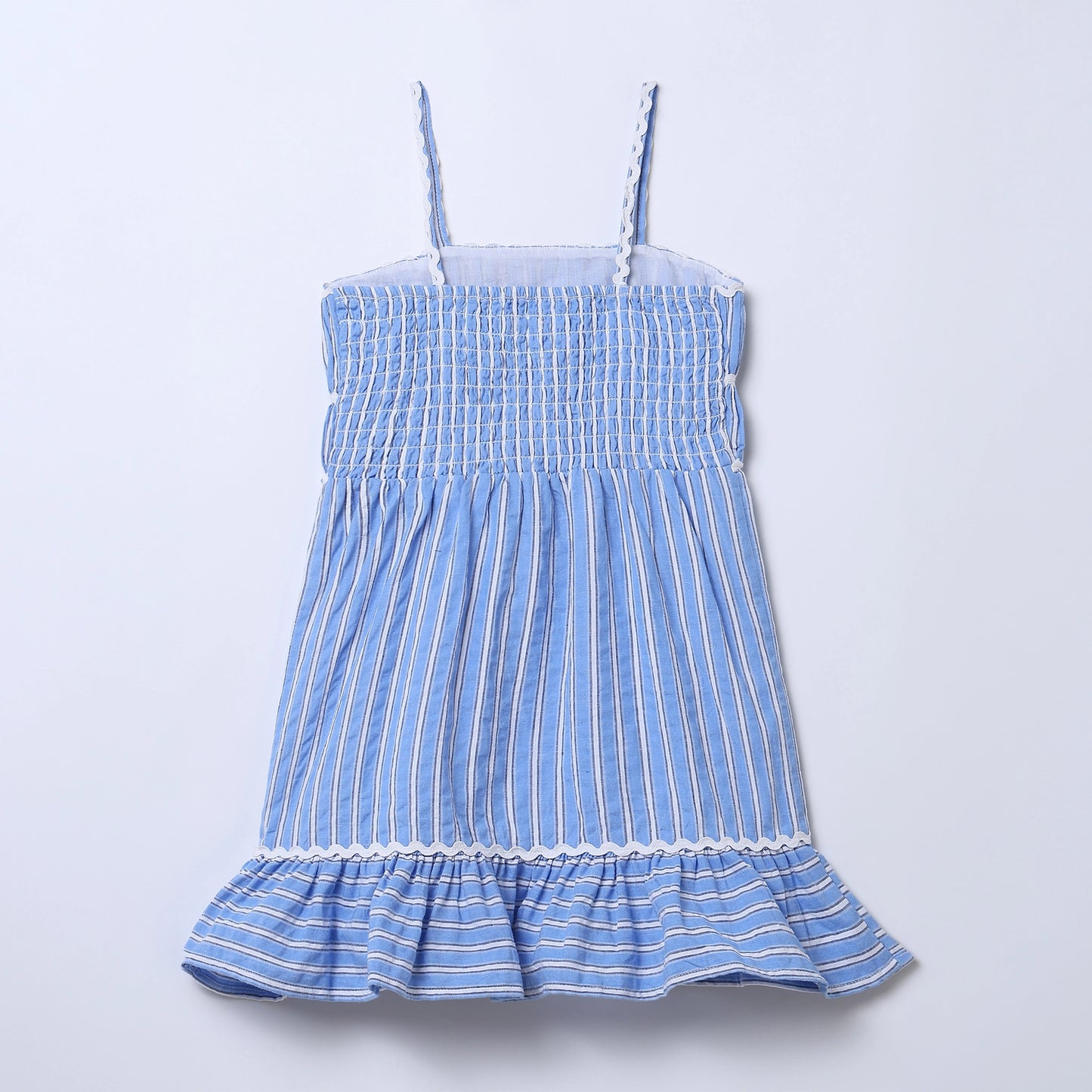 Girls Blue Striped Smocked Cotton Seersucker Dress – Jollie | Erde