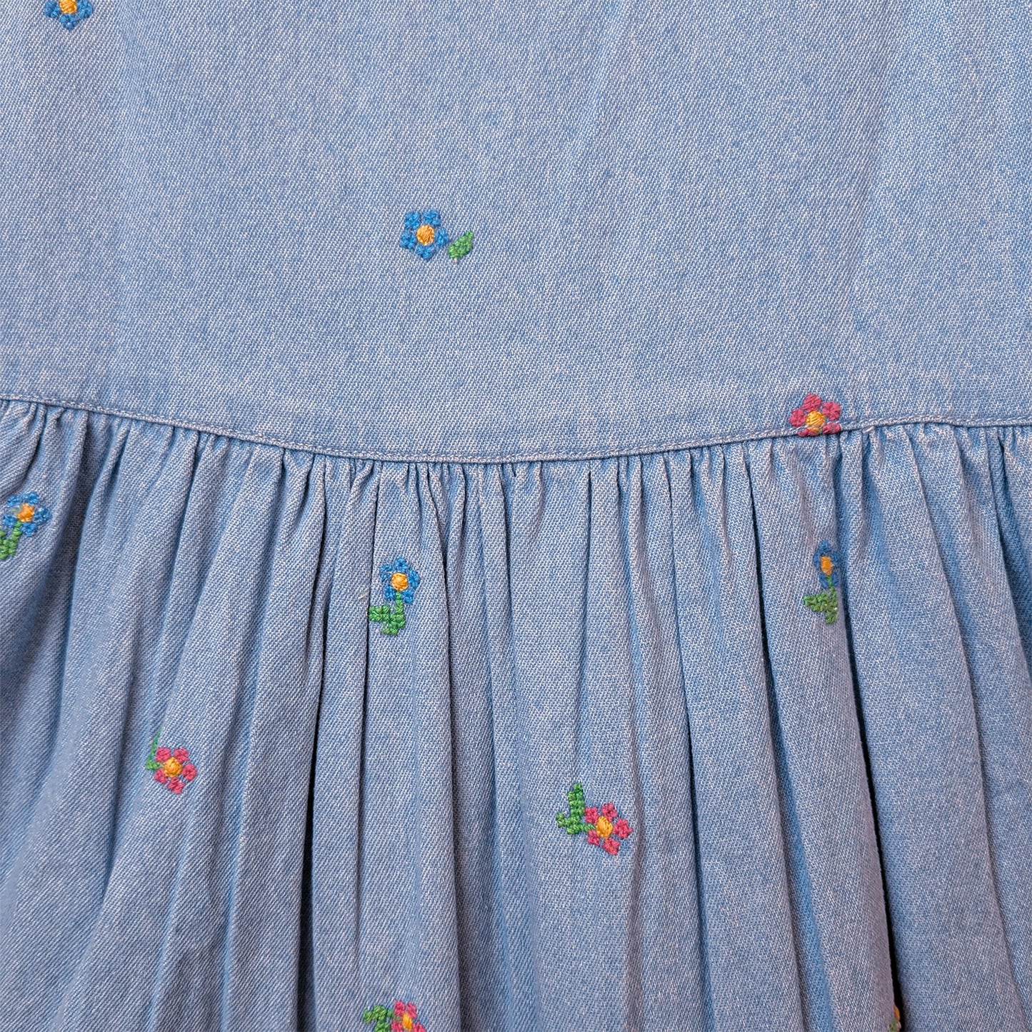 Girls Floral Embroidered Denim Pinafore Dress – Juliet | ERDE India