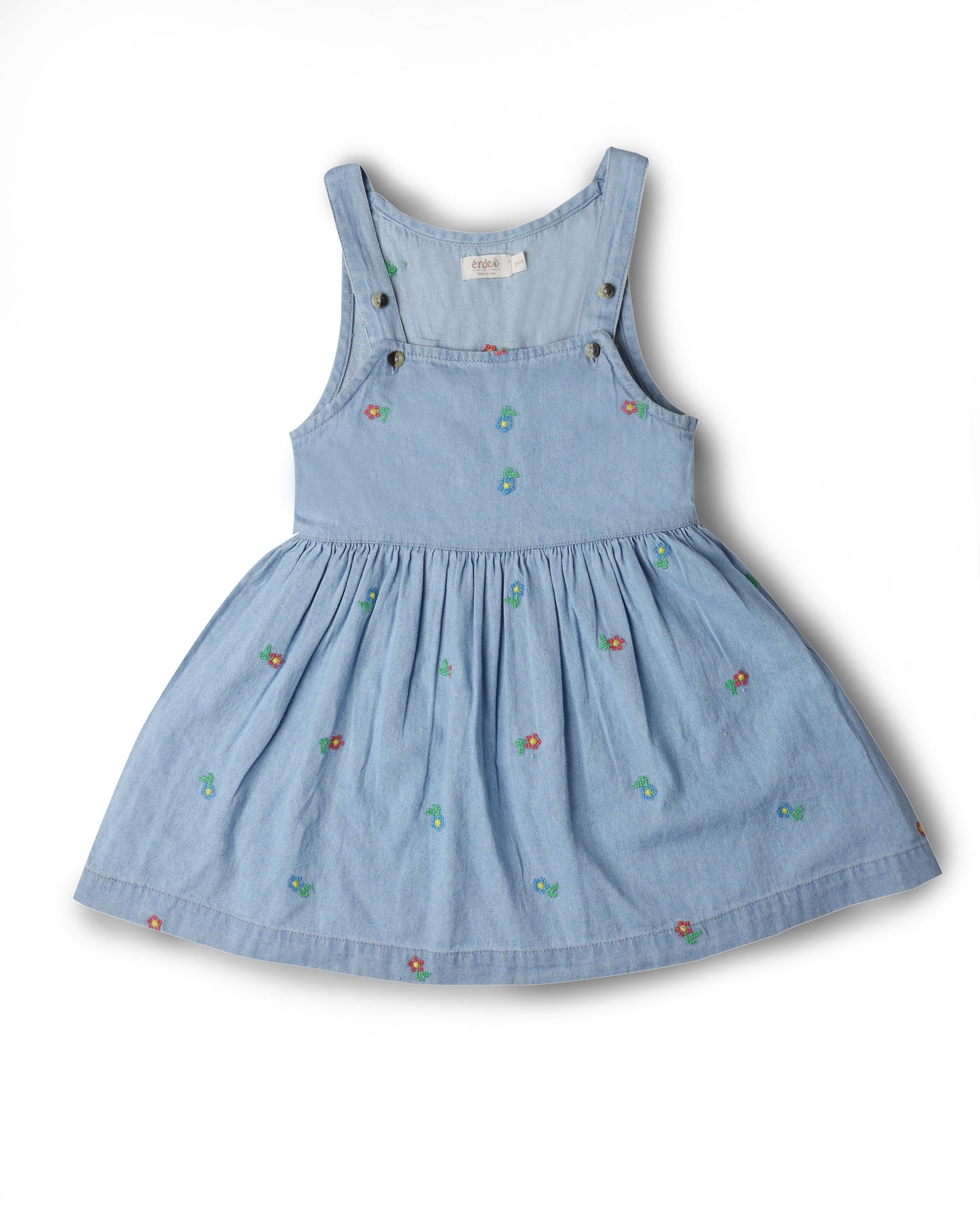 🌼 Juliet  – Classic Light Blue Floral Embroidered Denim Pinafore Dress