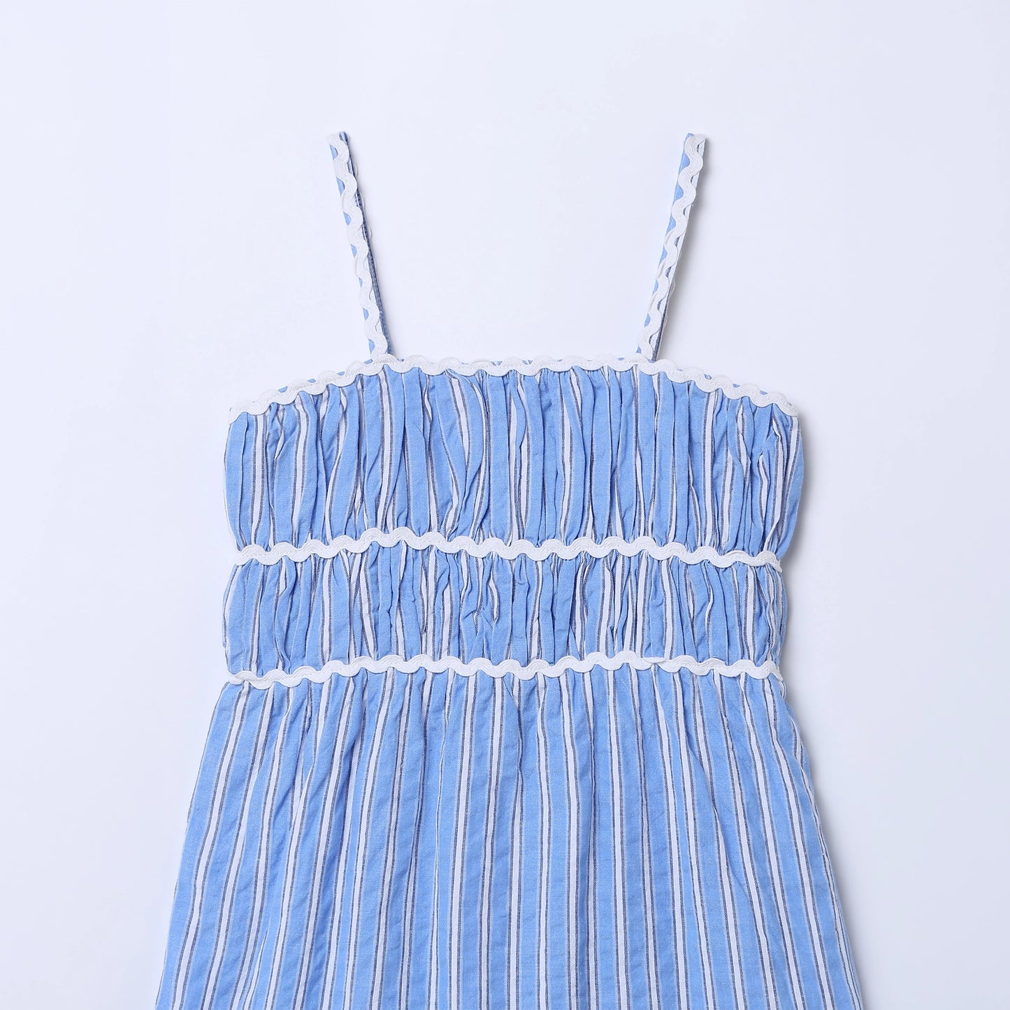Girls Blue Striped Smocked Cotton Seersucker Dress – Jollie | Erde
