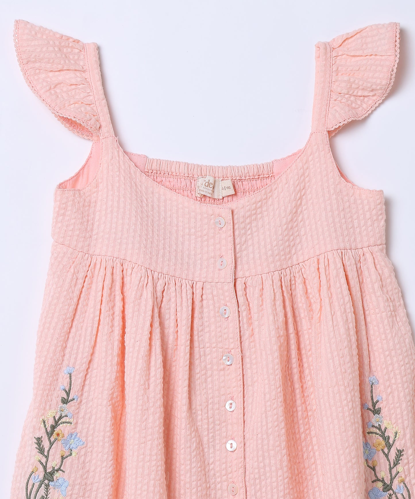 Girls Blush Floral Embroidered Cotton Seersucker Dress – Lana | Erde