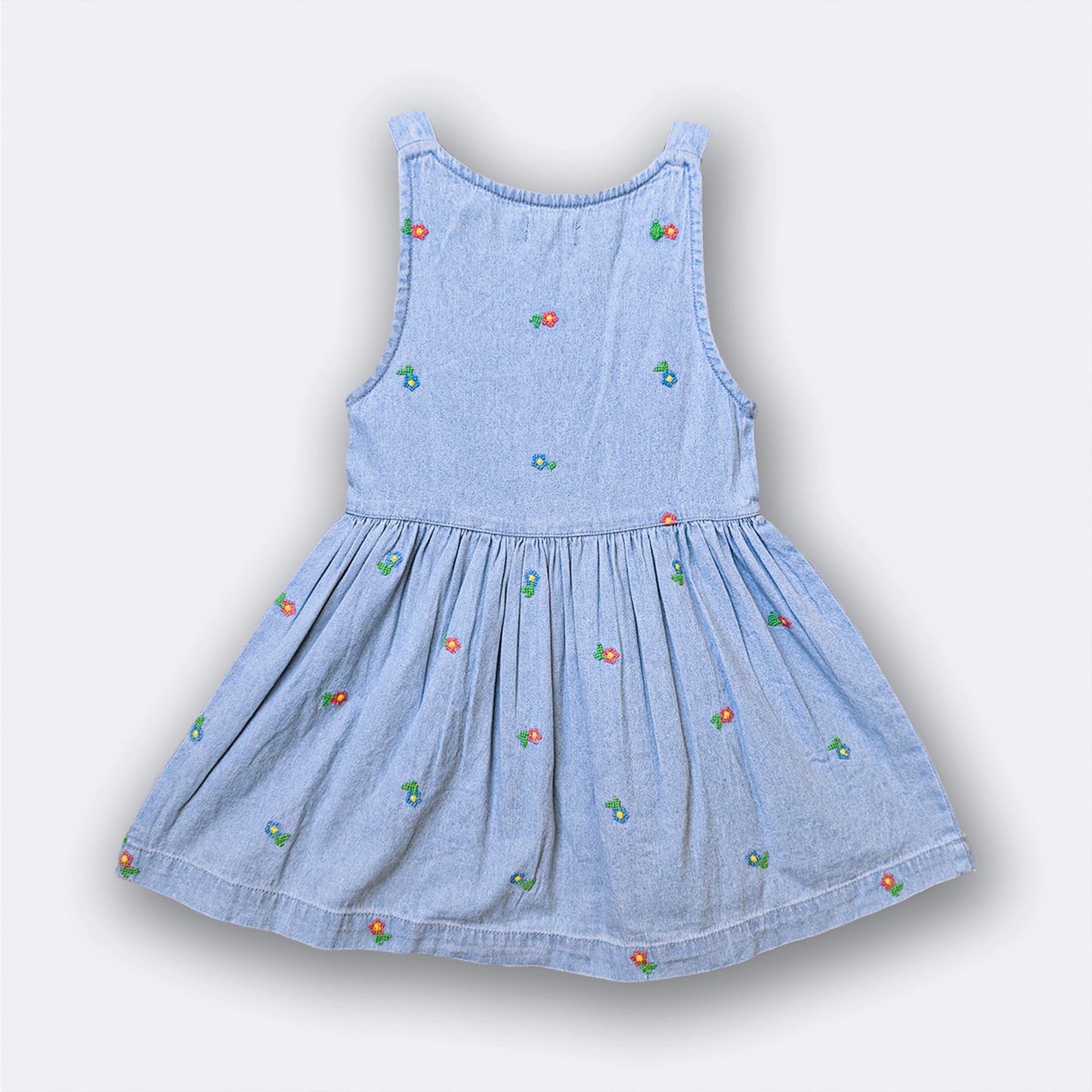 Girls Floral Embroidered Denim Pinafore Dress – Juliet | ERDE India