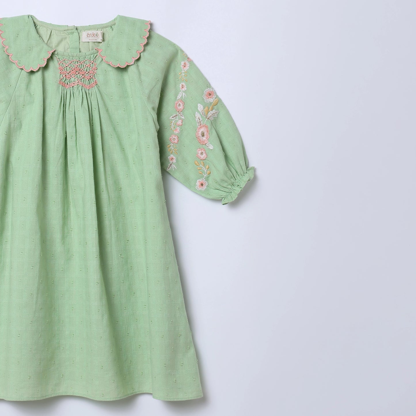 Andrea Dress - Handcrafted smocked dress with embroidery on sleeves
