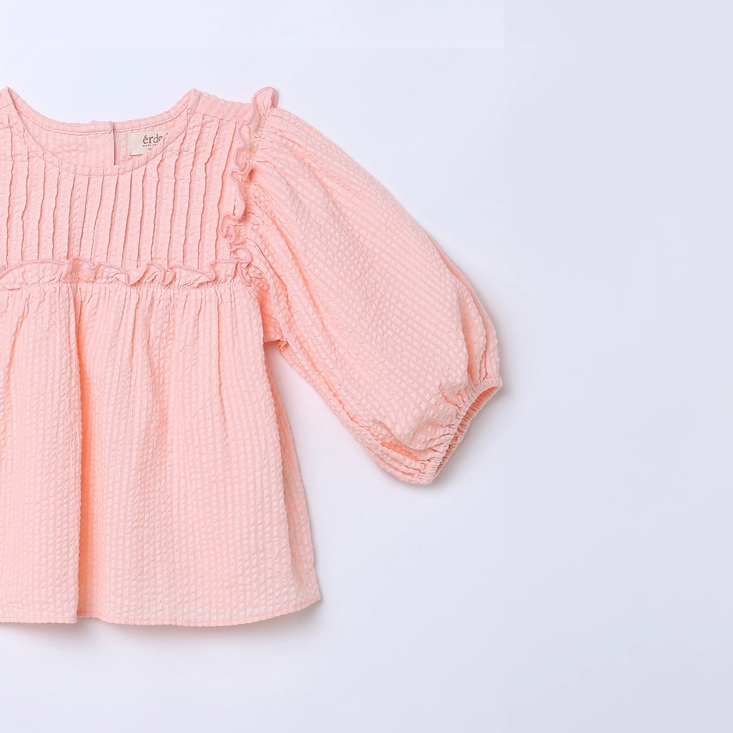 Girls Cotton Seersucker Pintuck Blouse with Ruffle Yoke – Laila | Erde