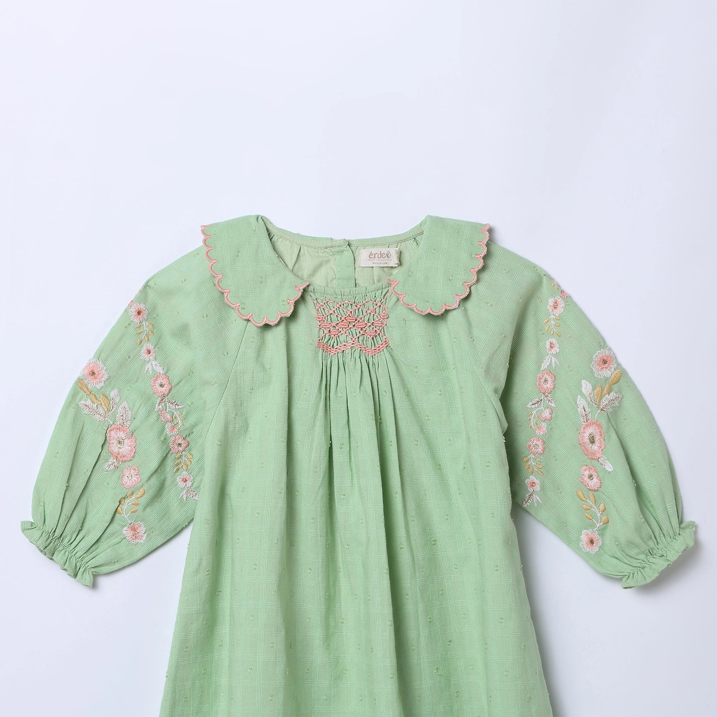 Andrea Dress - Handcrafted smocked dress with embroidery on sleeves