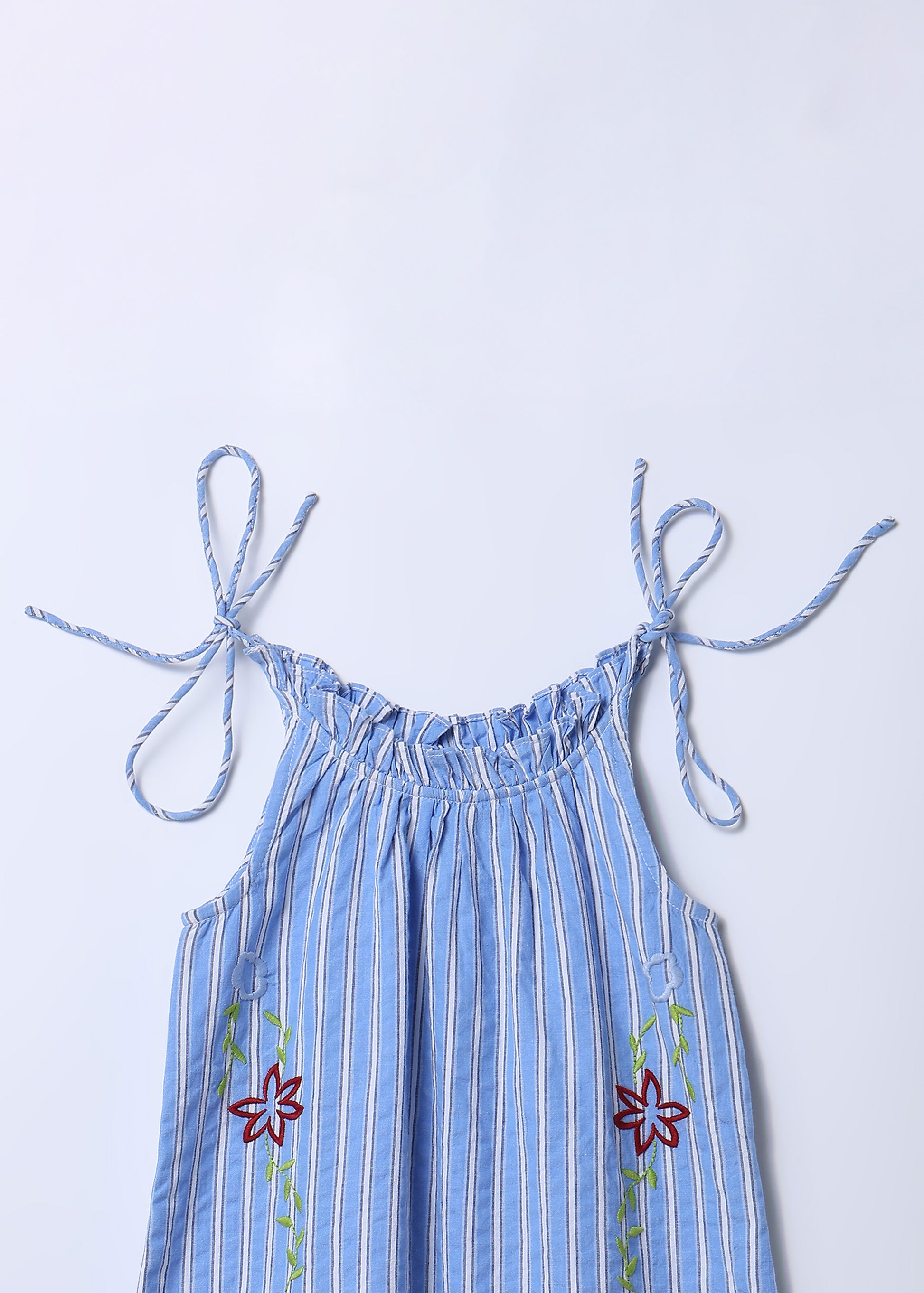 Nina Blue Striped Embroidered Tie-Up Dress Erde Nina Blue Striped Embroidered Tie-Up Dress Erde