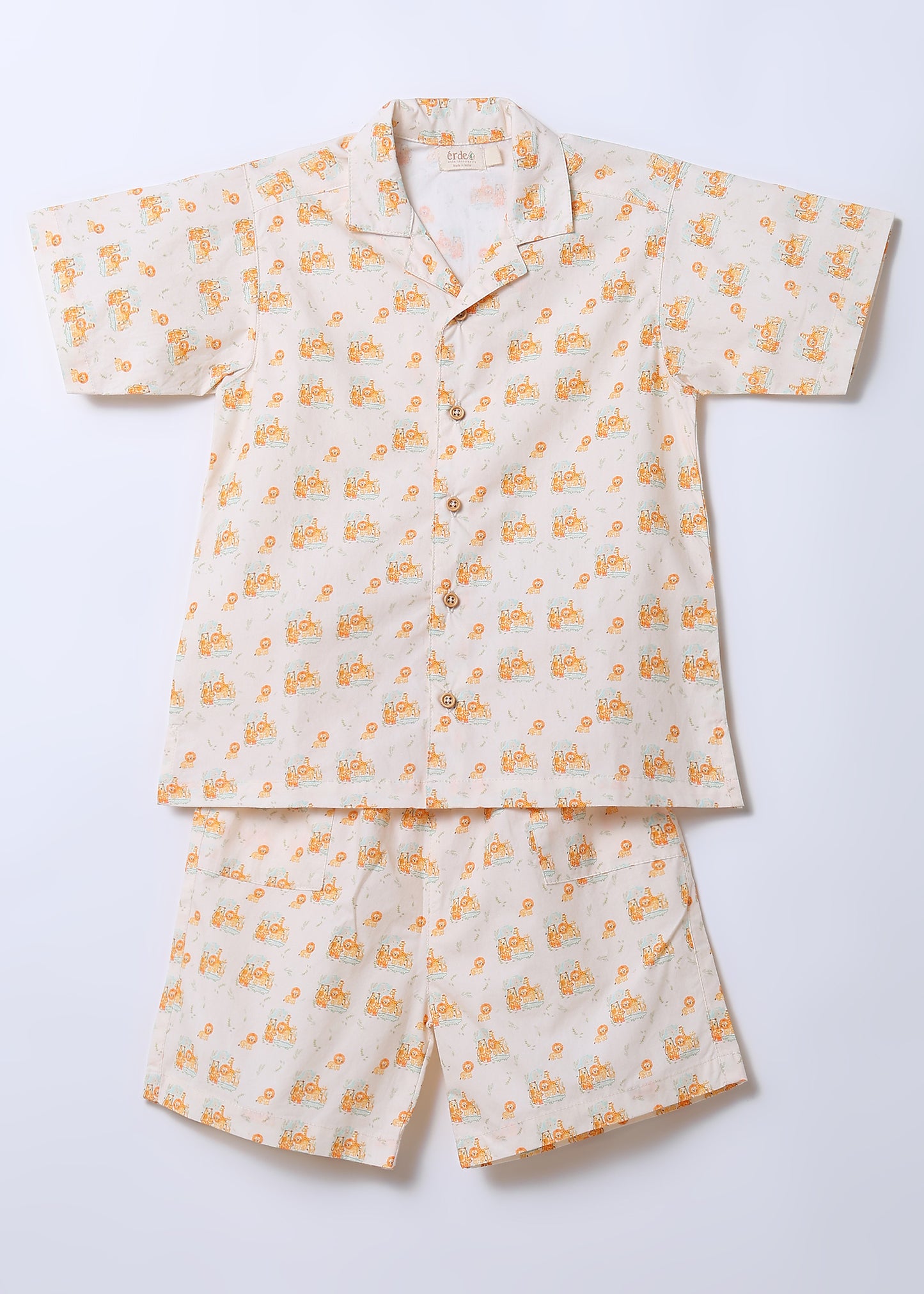 Boys Safari Print Cotton Shirt & Shorts Set CO-ORD