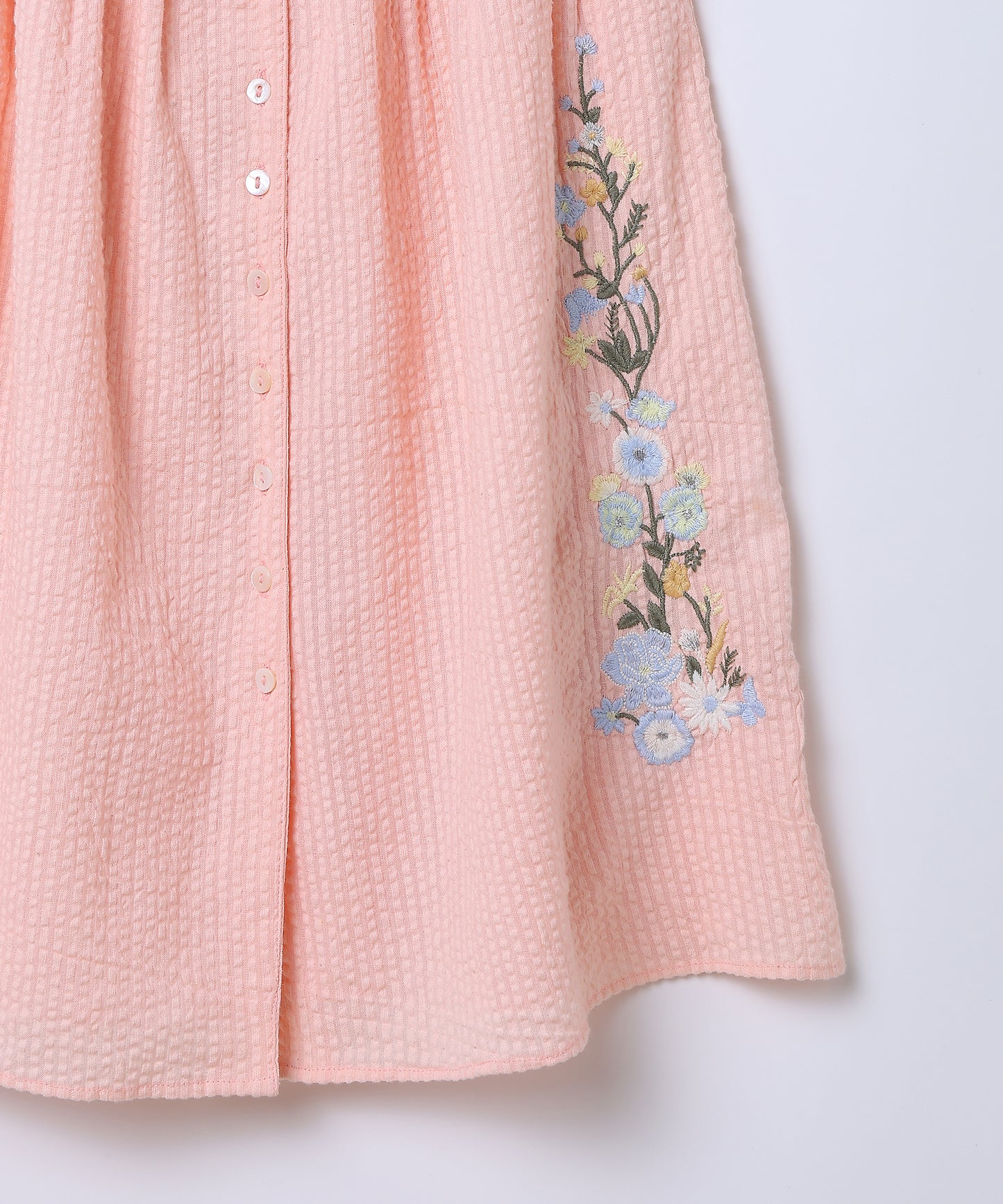 Girls Blush Floral Embroidered Cotton Seersucker Dress – Lana | Erde