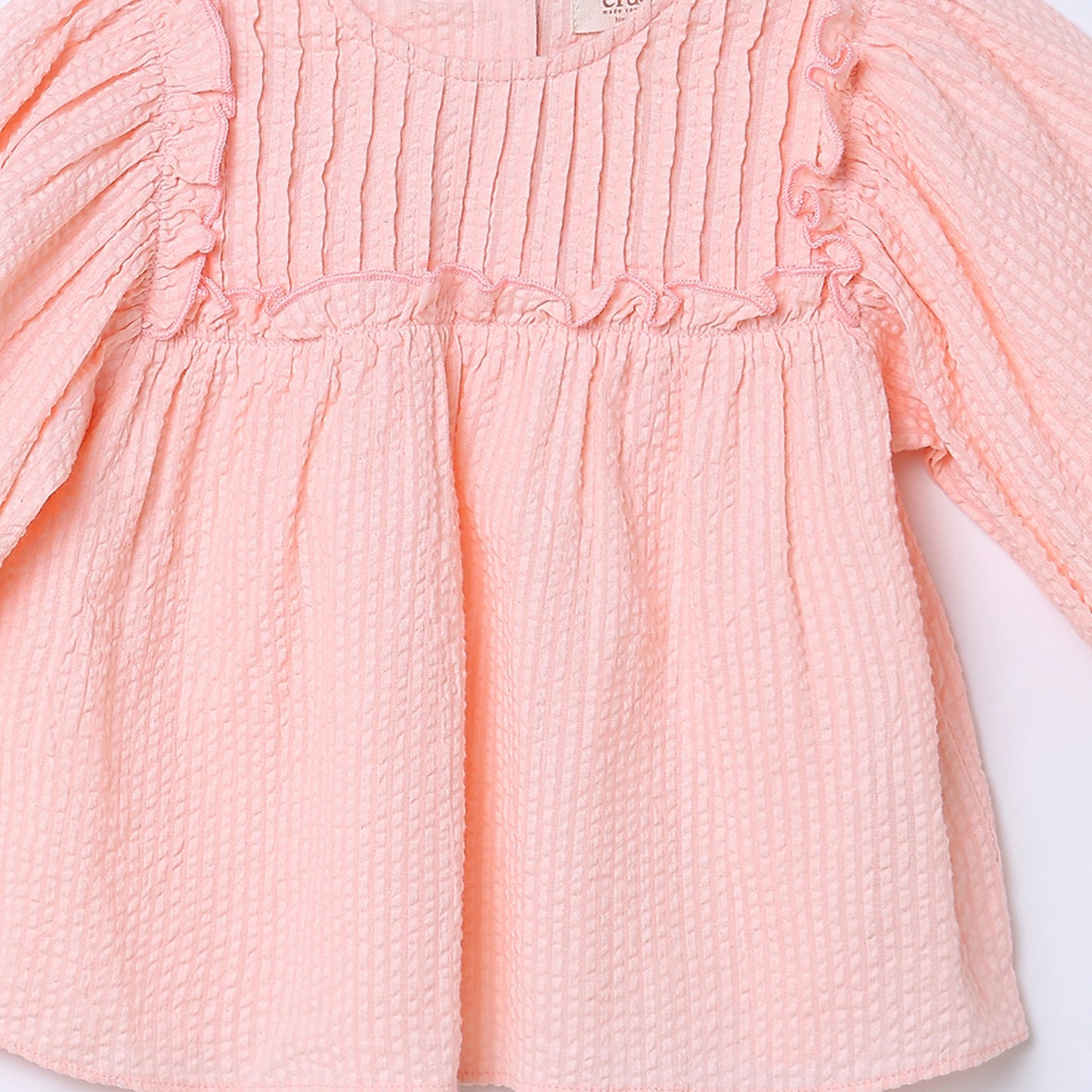 Girls Cotton Seersucker Pintuck Blouse with Ruffle Yoke – Laila | Erde
