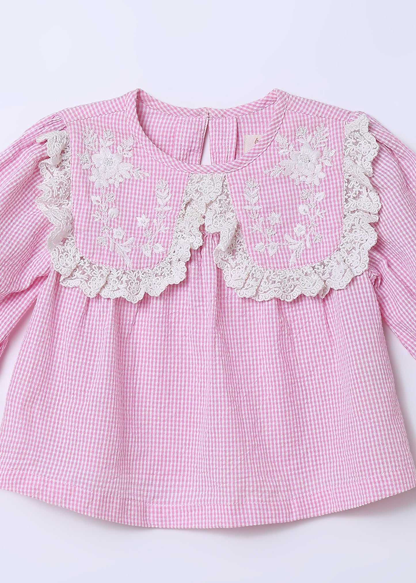 💗 Lana Blouse – Pink Gingham with Handmade Embellished collar