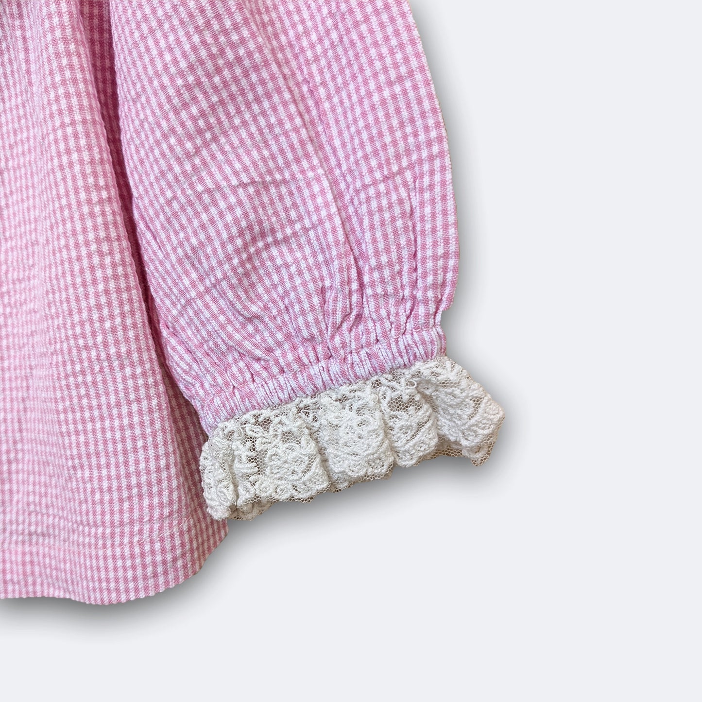 Girls Pink Gingham Blouse with Embellished Lace Collar – Lana | ERDE India