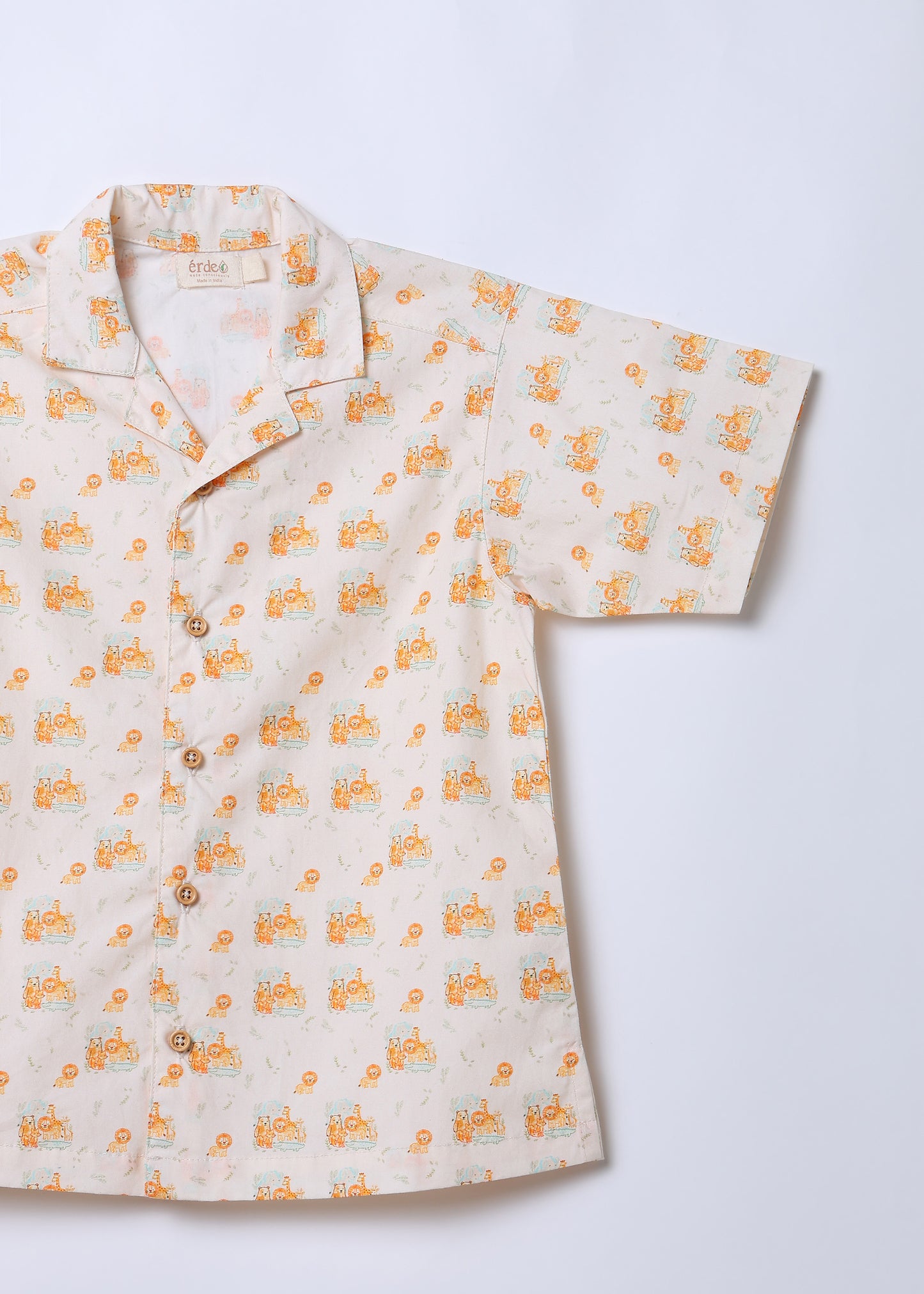 Boys Safari Print Cotton Shirt & Shorts Set CO-ORD