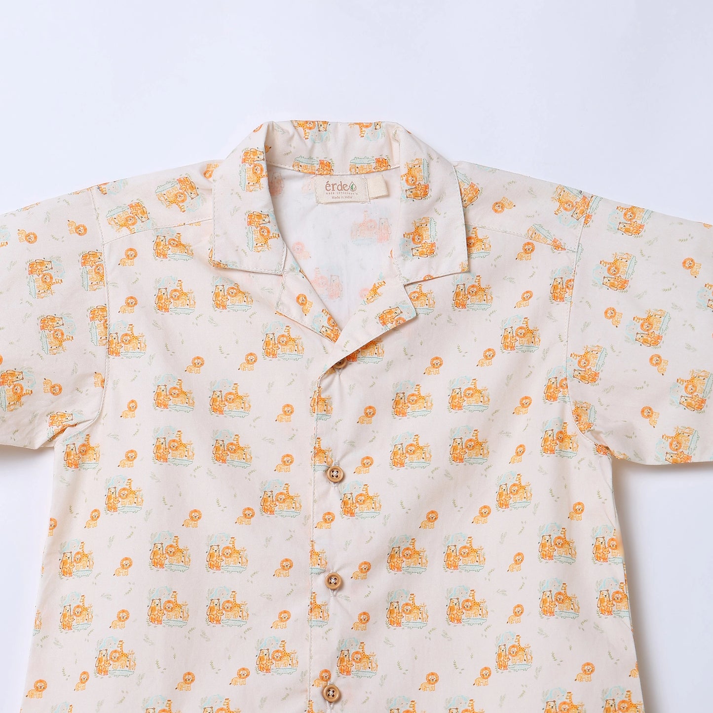 Boys Safari Animal Print Cotton Shirt & Shorts Co-ord Set | ERDE India