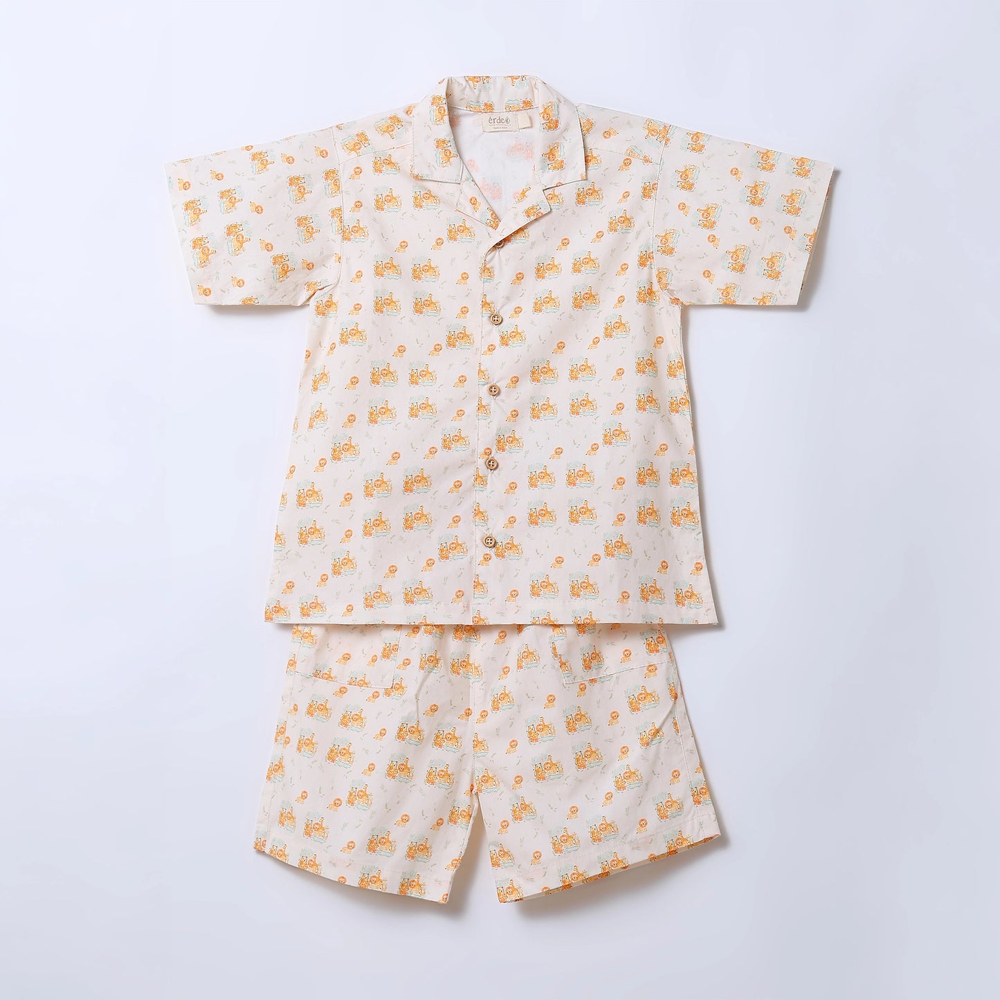 Boys Safari Animal Print Cotton Shirt & Shorts Co-ord Set | ERDE India