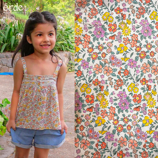 🌸 Chloe Top – Girls' Floral Bloom Printed Lacey Strap Top