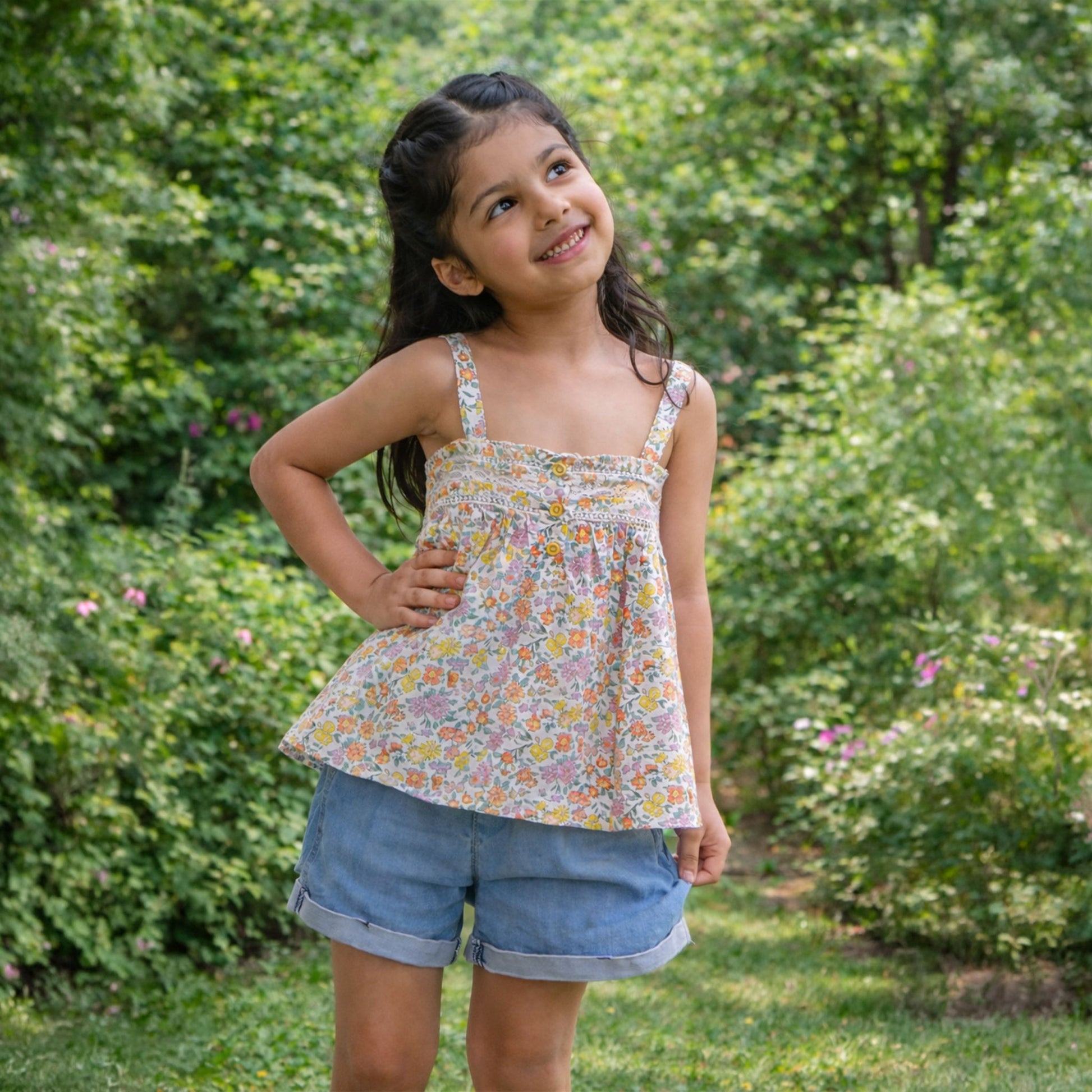 Girls floral bloom printed lacey strap top – Chloe by Erde, ages 2–6