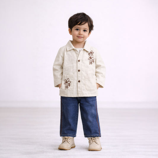 Boys heritage brushed flannel cotton shirt with folk embroidery – Chubbies by Erde, ages 2–6