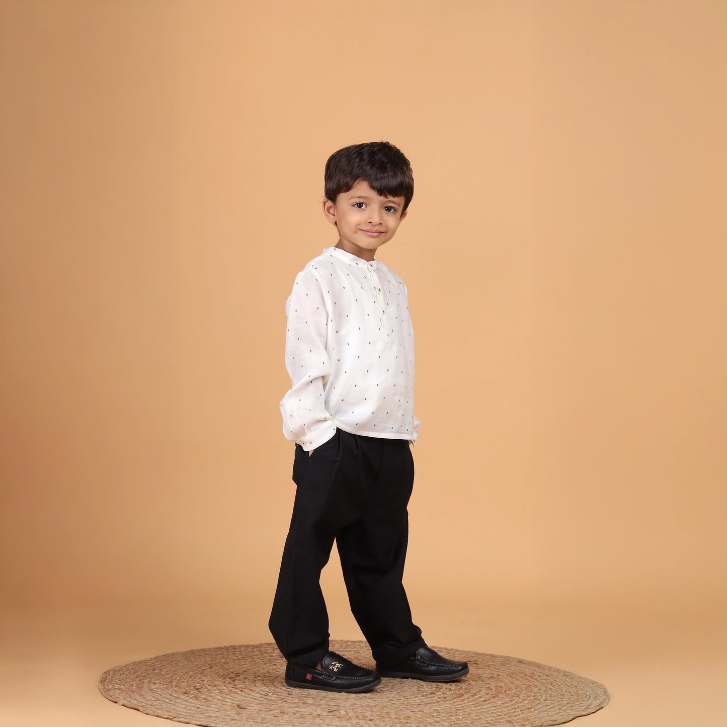 Boys ivory white viscose dobby festive shirt – Clip by Erde, ages 2–6