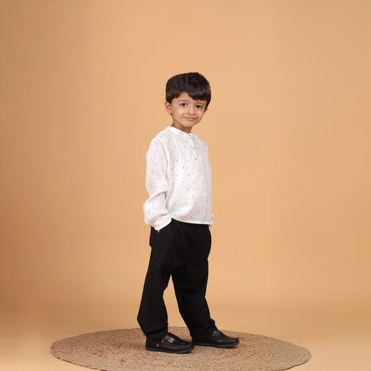 Boys ivory white viscose dobby festive shirt – Clip by Erde, ages 2–6