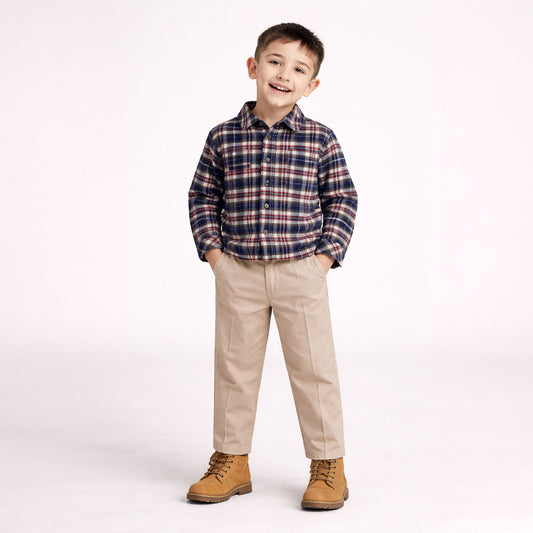 Boys earth-toned cotton straight-leg winter trousers – Namo by Erde, ages 2–6
