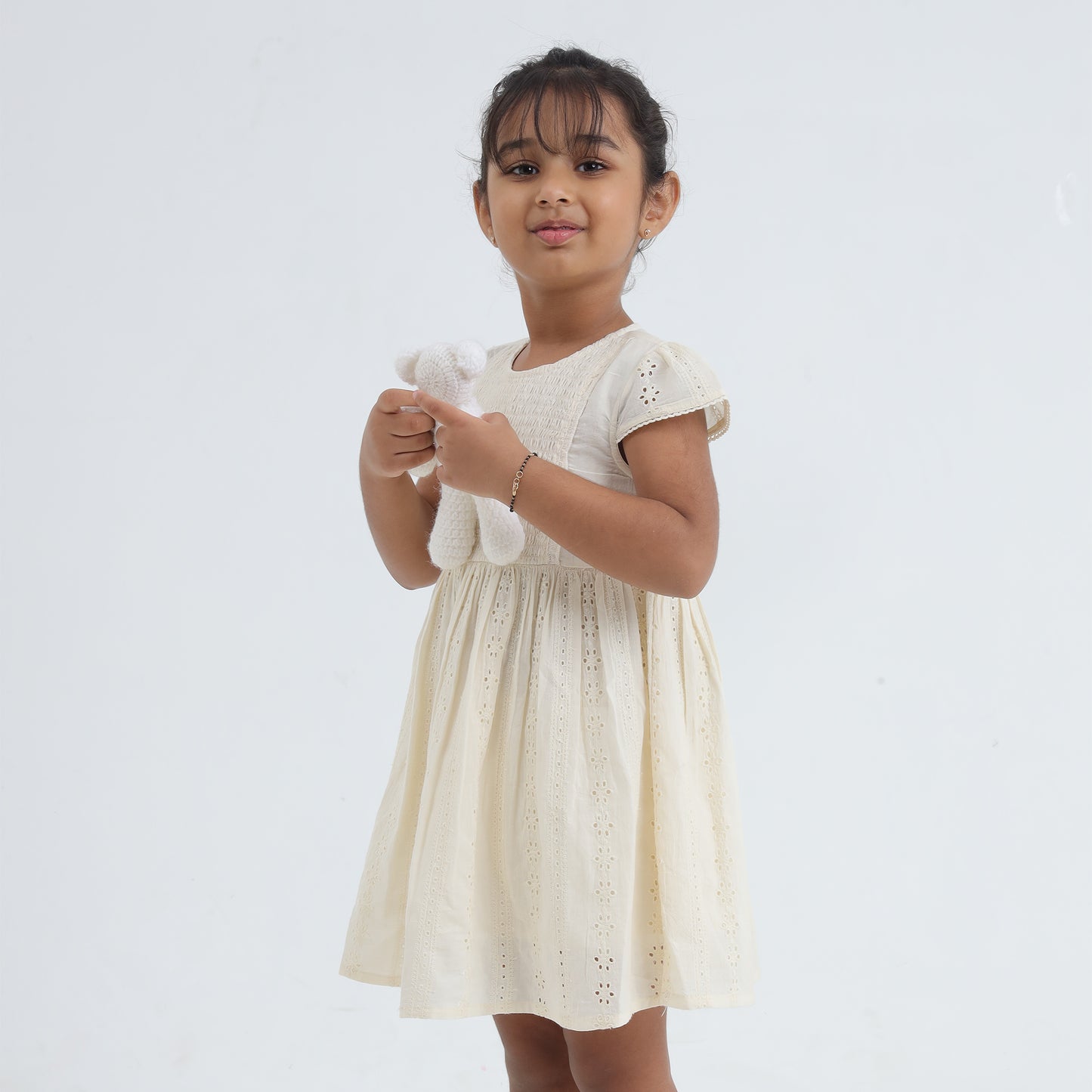 Girls cream occasion party dress – Naomi by Erde, ages 2–6, handmade in India