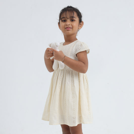 Girls cream occasion party dress – Naomi by Erde, ages 2–6, handmade in India