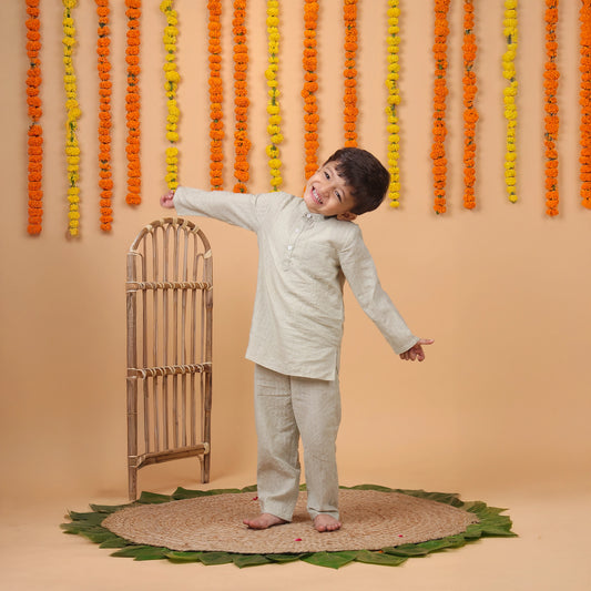Boys pistachio green embroidered cotton festive co-ord set – Pistachio by Erde, ages 2–6