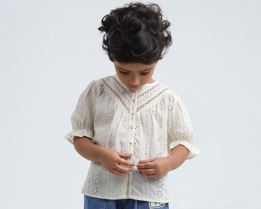 Girls cream embroidered cotton blouse – Remi by Erde, ages 2–6